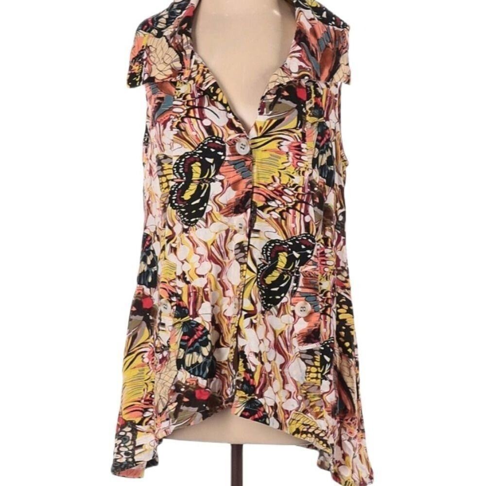 FOR CYNTHIA Butterfly Flowy Collared Tank Top S